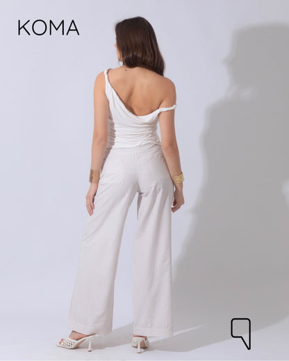 Sloane Striped Low Waist Pants - Beige