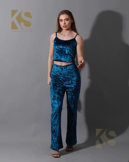 Velvet Bootcut Trousers Set - Petrol
