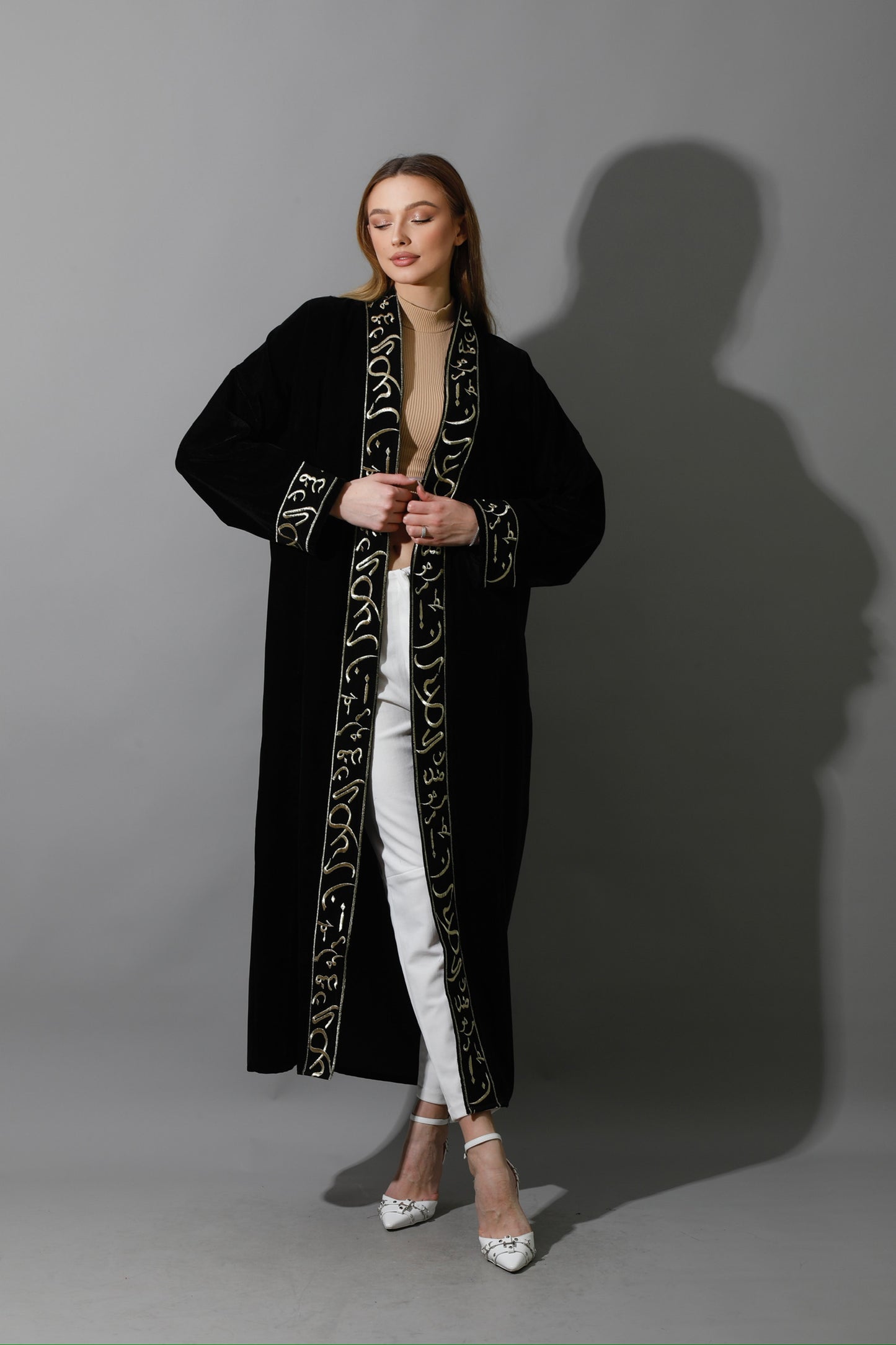 Arabic Letter Long Kaftan - Black & Gold