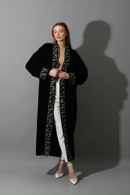Arabic Letter Long Kaftan - Black & Gold