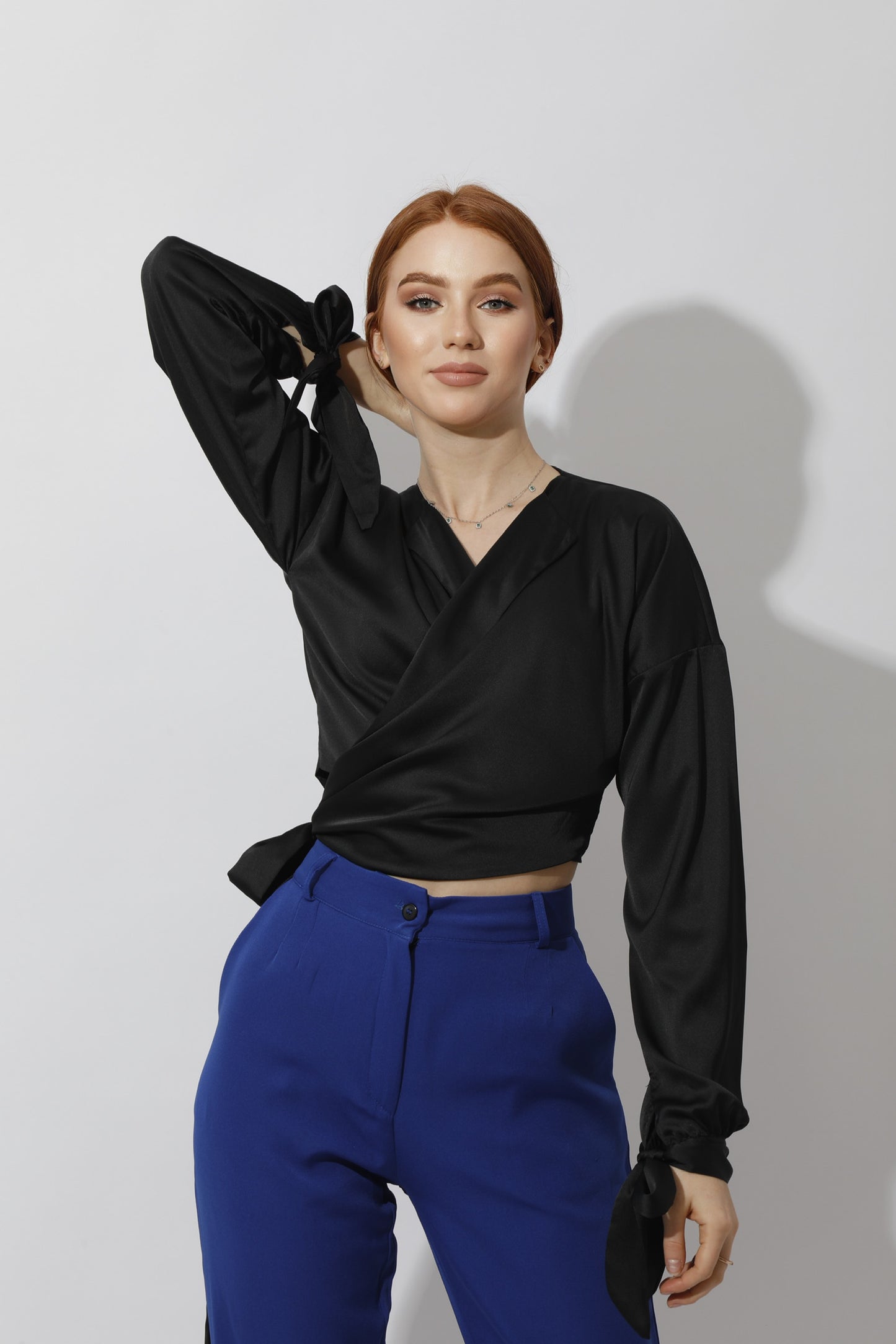 Wrap Tie Blouse - Black