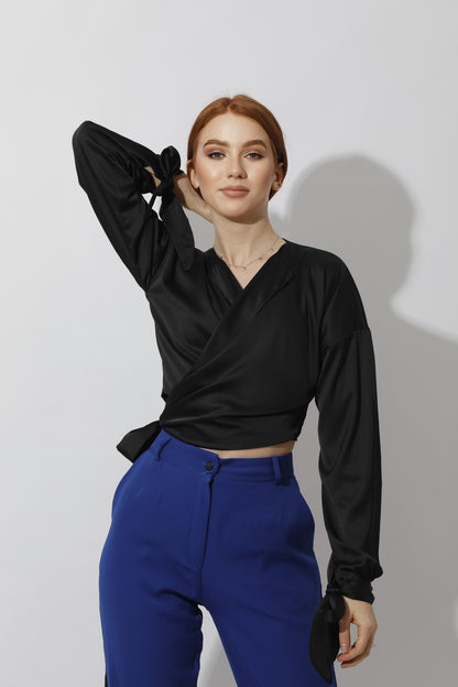 Wrap Tie Blouse - Black