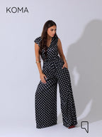 Dahlia Flared Jumpsuit - Polkadots Black