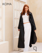 Novie Faux Leather & Suede Trench Coat - Black
