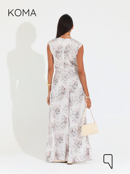 Dahlia Flared Floral Jumpsuit - Multicolored White