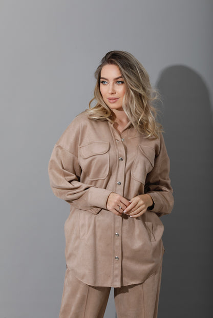 Suede pocket Shirt - Beige