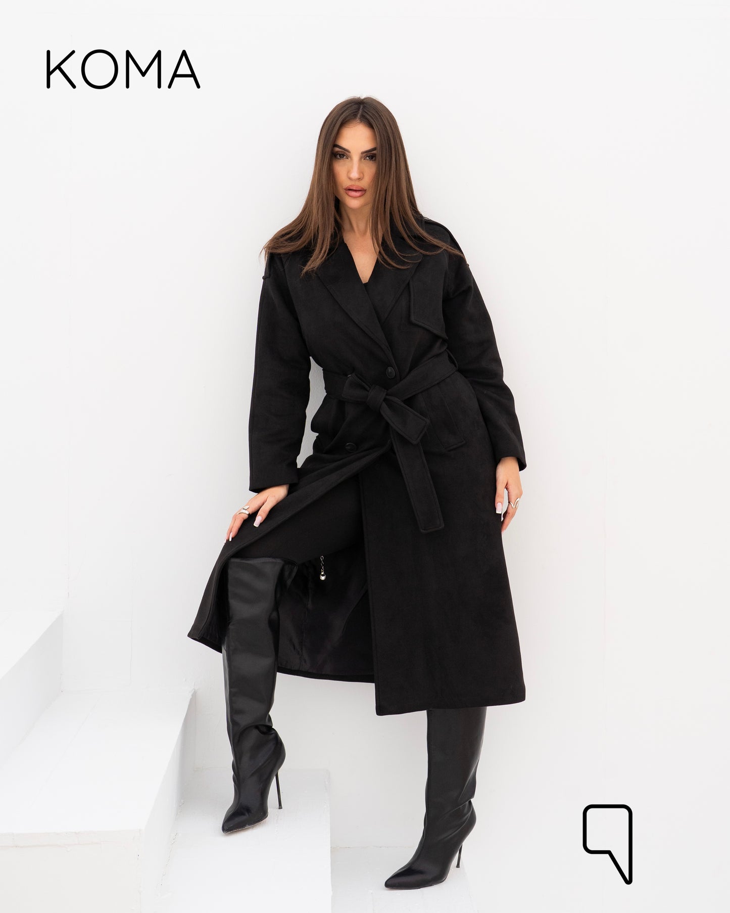 Lydia Double Breasted Trench Coat - Black