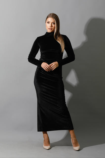 Back Slit Midi Dress - Black