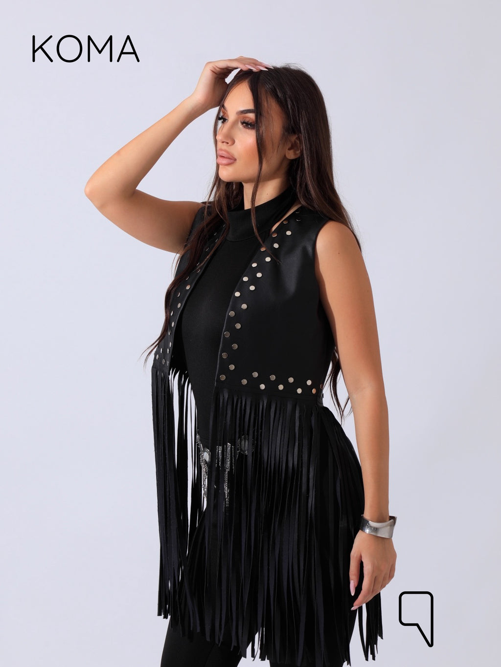 Nicci Leather Fringed Vest - Black