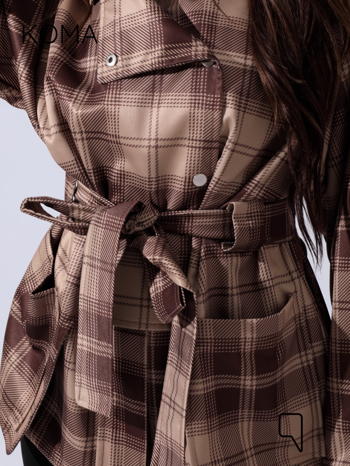 Elizabeth Funnel Neck Trench Coat - Checks Brown