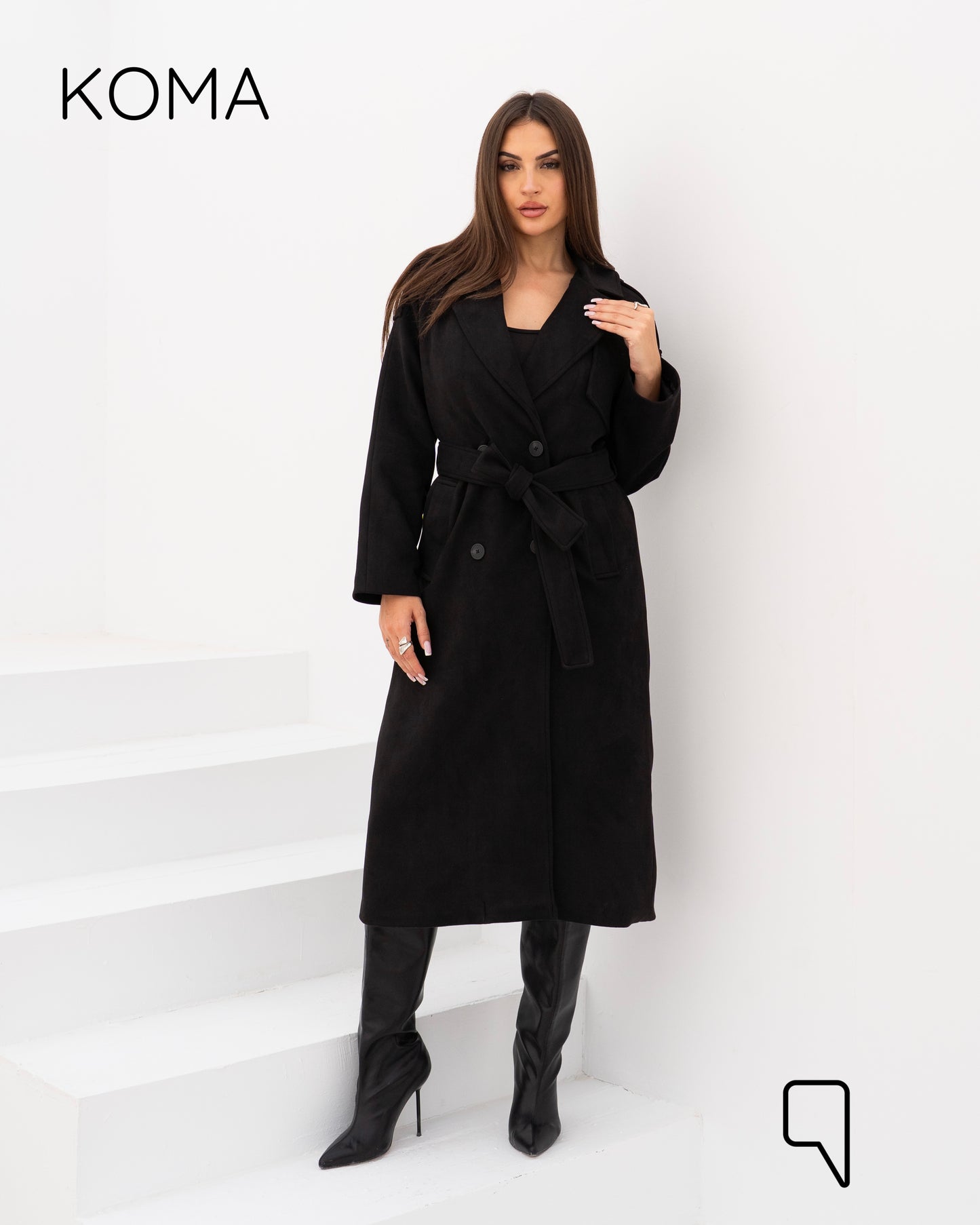Lydia Double Breasted Trench Coat - Black
