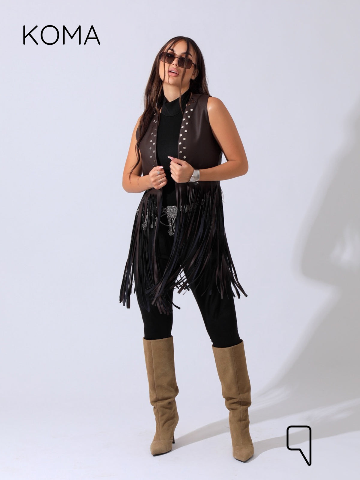 Nicci Leather Fringed Vest - Brown