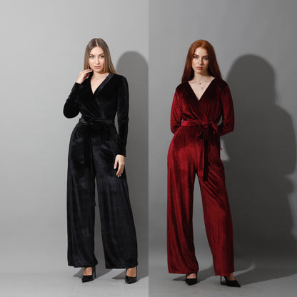 Wrapped wide leg Jumpsuit- Black