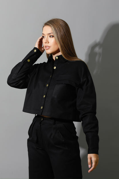 Co-ord Cropped Shirt - Black