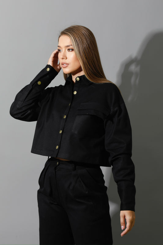 Co-ord Cropped Shirt - Black