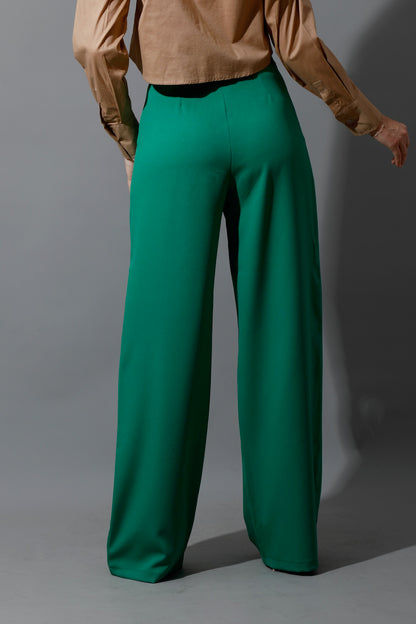 Noelle High Waist Wide Leg Trousers - Green