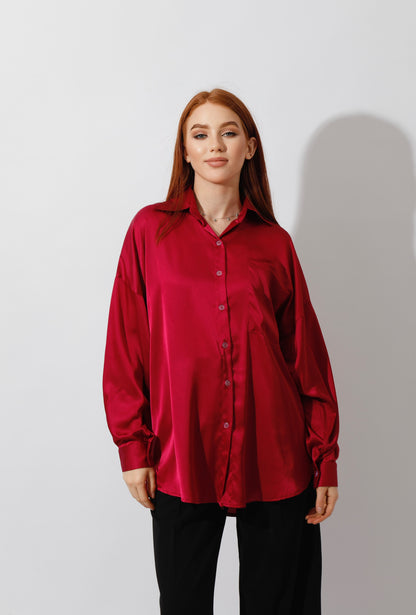 Oversized Satin Blouse - Orchid Purple