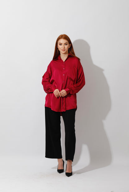 Oversized Satin Blouse - Orchid Purple