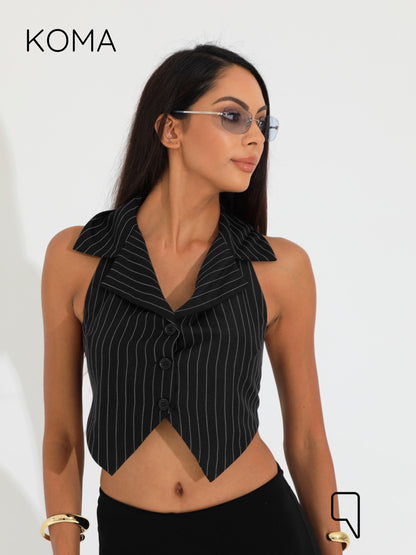 Beccy Backless Formal Vest - Stripped Black