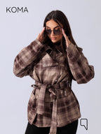 Elizabeth Funnel Neck Trench Coat - Checks Brown
