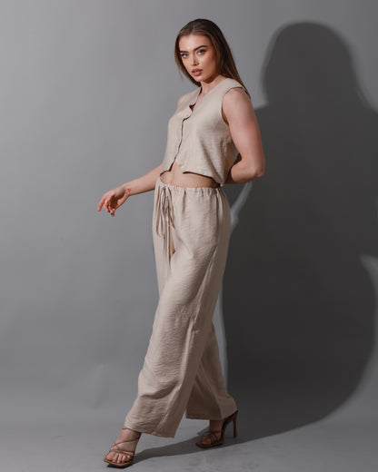 Cropped Vest Set - Beige