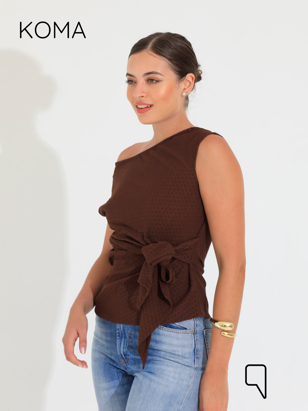 Paula Tied Up Cut Top  - Brown