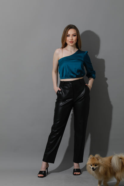 One Shoulder Blouse - Dark Green