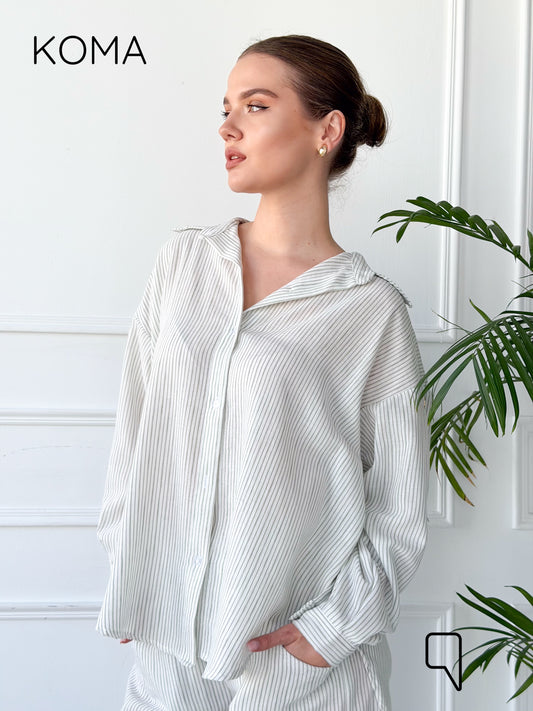 Matilda Long Sleeves Shirt - Striped Olive