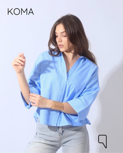 Sloane Striped Shirt With Wide Sleeves - Blue