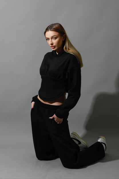 Corset Hoodie Set - Black