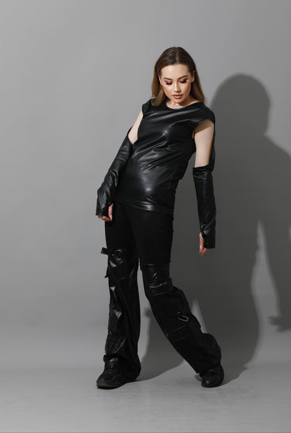 Leather Cutout Top - Black