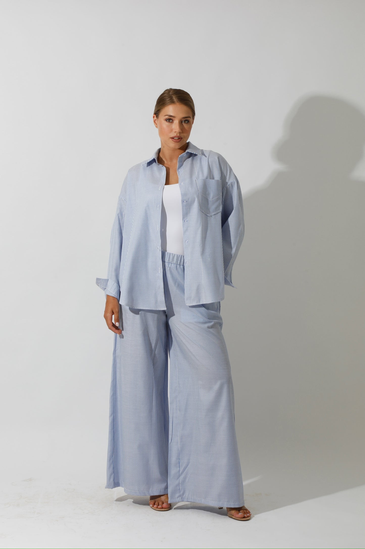 Wide Leg trousers Striped - Striped Blue