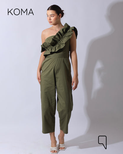 Marta Asymmetric Ruffle Jumpsuit - Beige