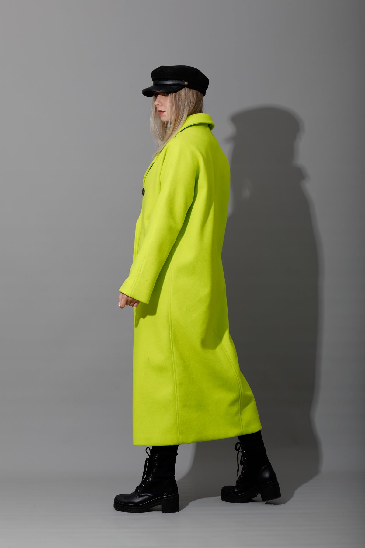 Darcy Long Double Breasted Coat - Lime Green