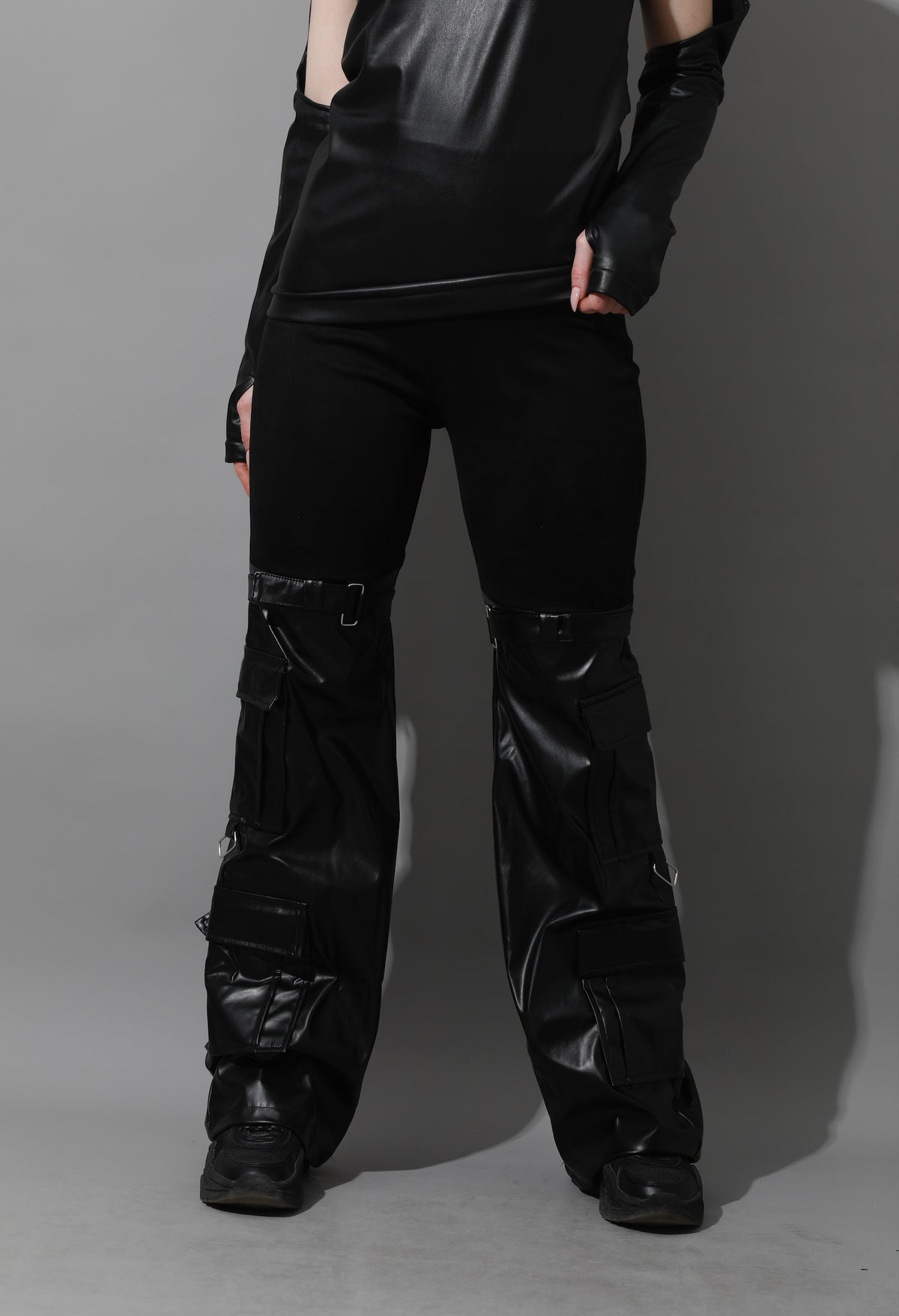 Leather Baggy Trousers - Black