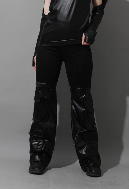 Leather Baggy Trousers - Black