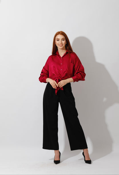 Oversized Satin Blouse - Orchid Purple