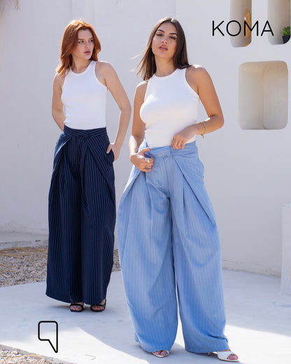 Stripped Double Pleated Trousers - Olive