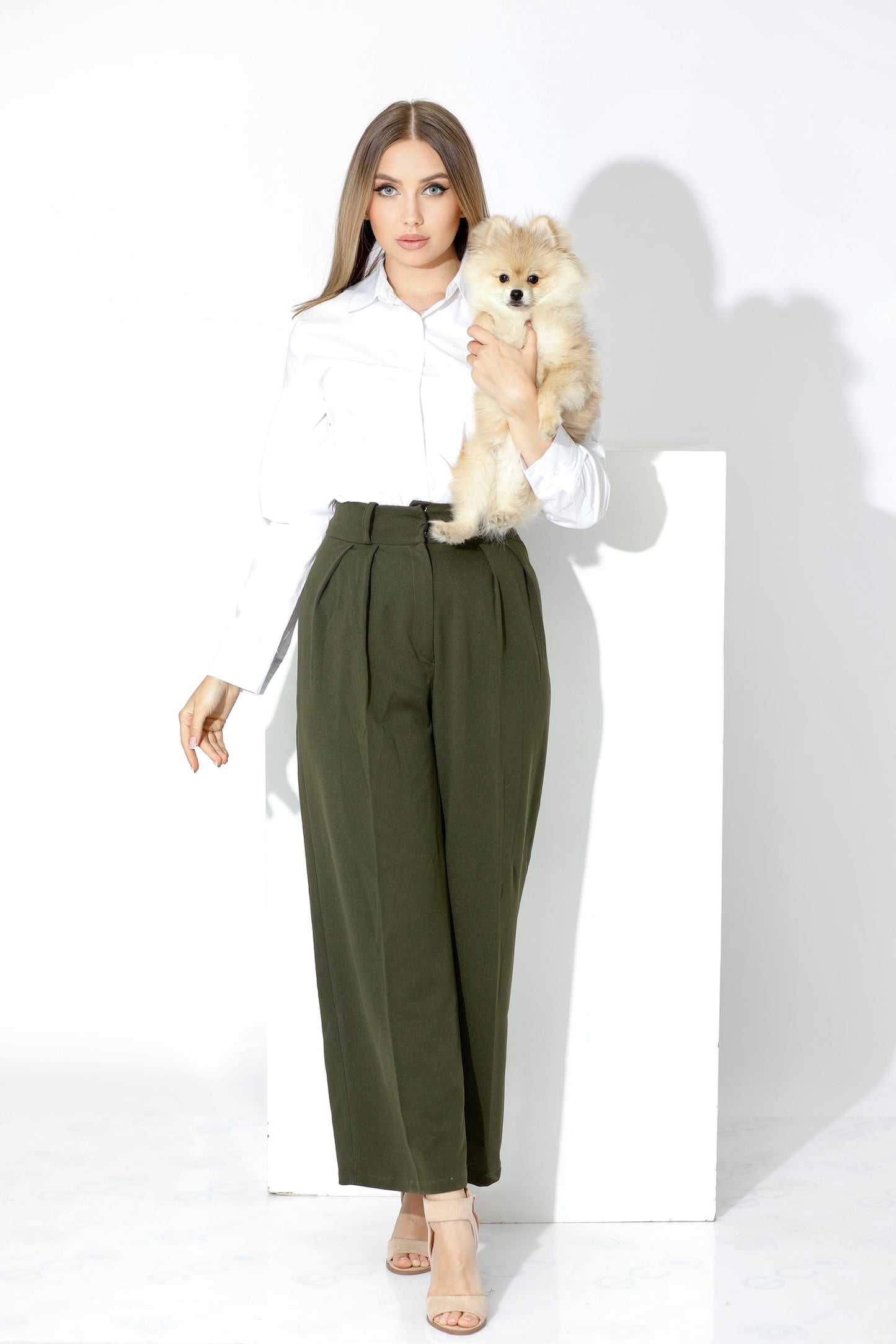 High Waist Trousers - Olive