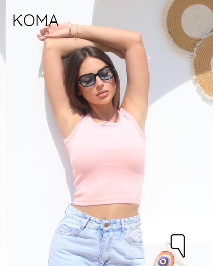 iva Basic Crop Tank Top  - Pink