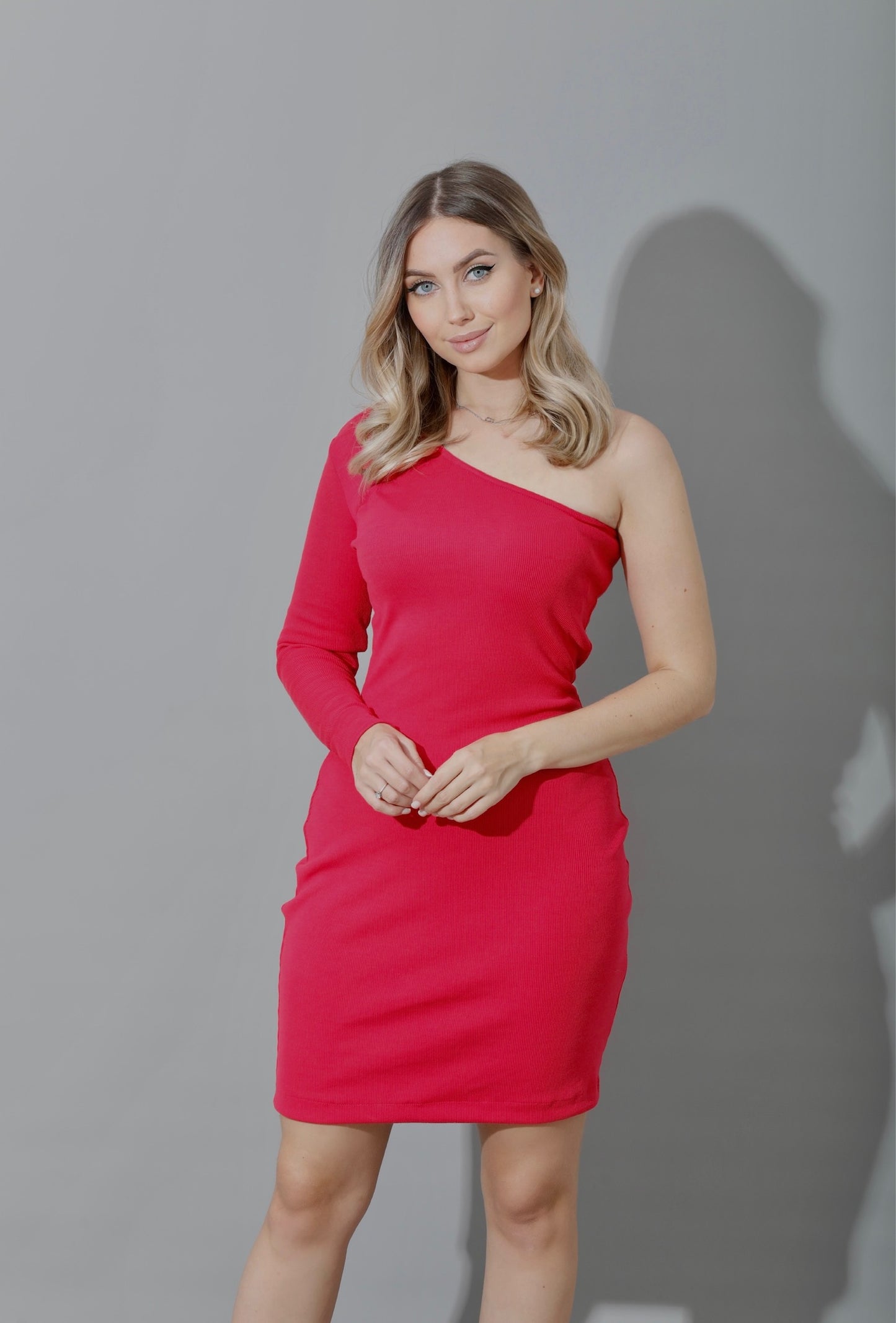Slinky One Shoulder Bodycon Dress - Barbie Pink