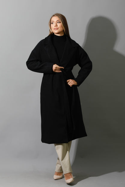 Oversized Wrapped Coat - Black