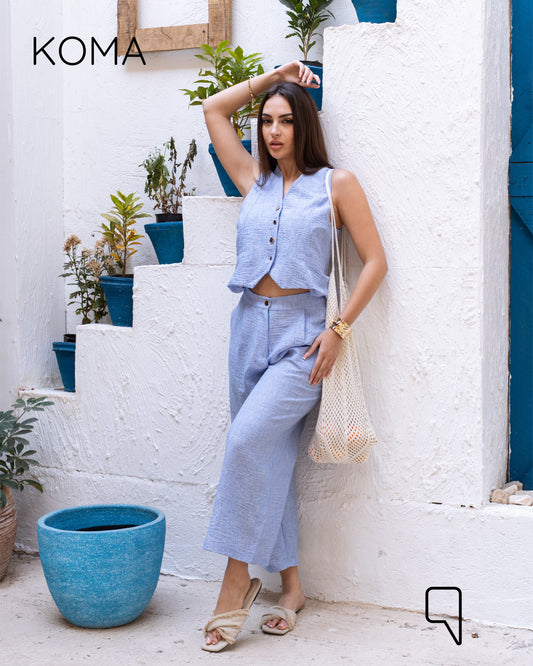 Judy Blend Waistcoat Jumpsuit - Baby Blue