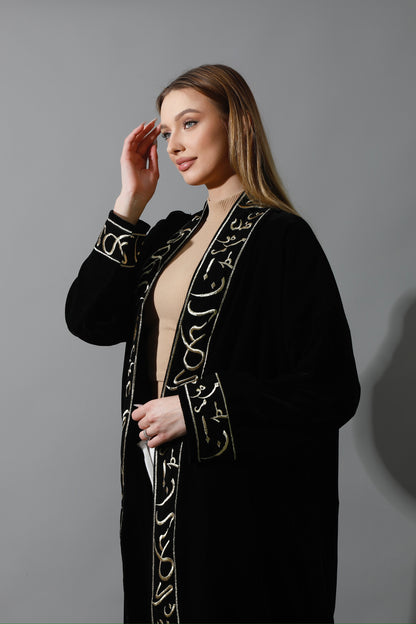 Arabic Letter Long Kaftan - Black & Gold