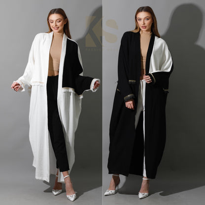 Lose Double Color Kaftan - White X Black