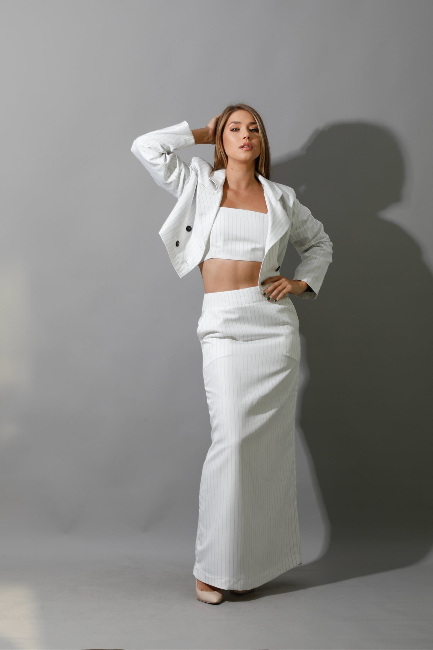 Striped Maxi Skirt Co-Ord - White