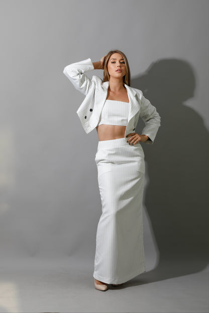 Striped Maxi Skirt Co-Ord - White