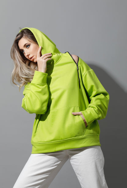 Zipped Oversized Hoodie - Lime Green