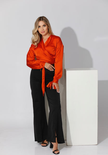 Wrap Tie Blouse - Orange