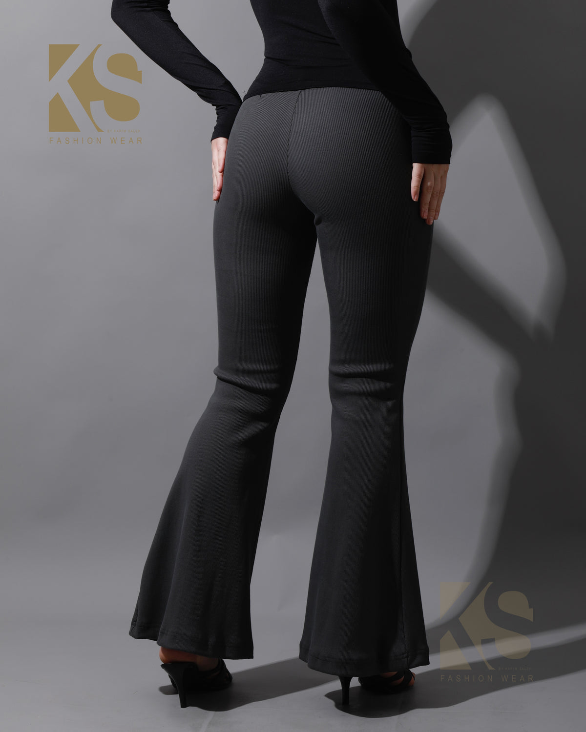 Slinky Flared Trousers - Gray
